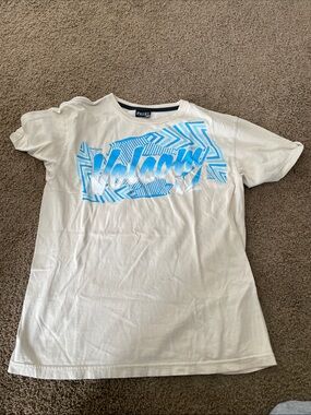 Volcom Tan Tee with Bright Blue Graphic
